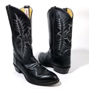 Tony Lama Black Smooth Leather Western Roper Cowboy Vaquero Boots